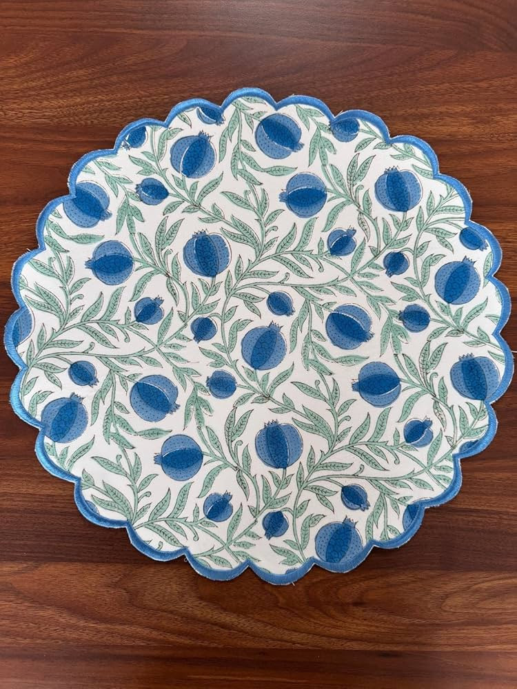 Ridhi Queen Blue Bo-ho Round Place Mat Double Layer Floral Cotton Washable Placemats 15" Round Em... | Amazon (US)
