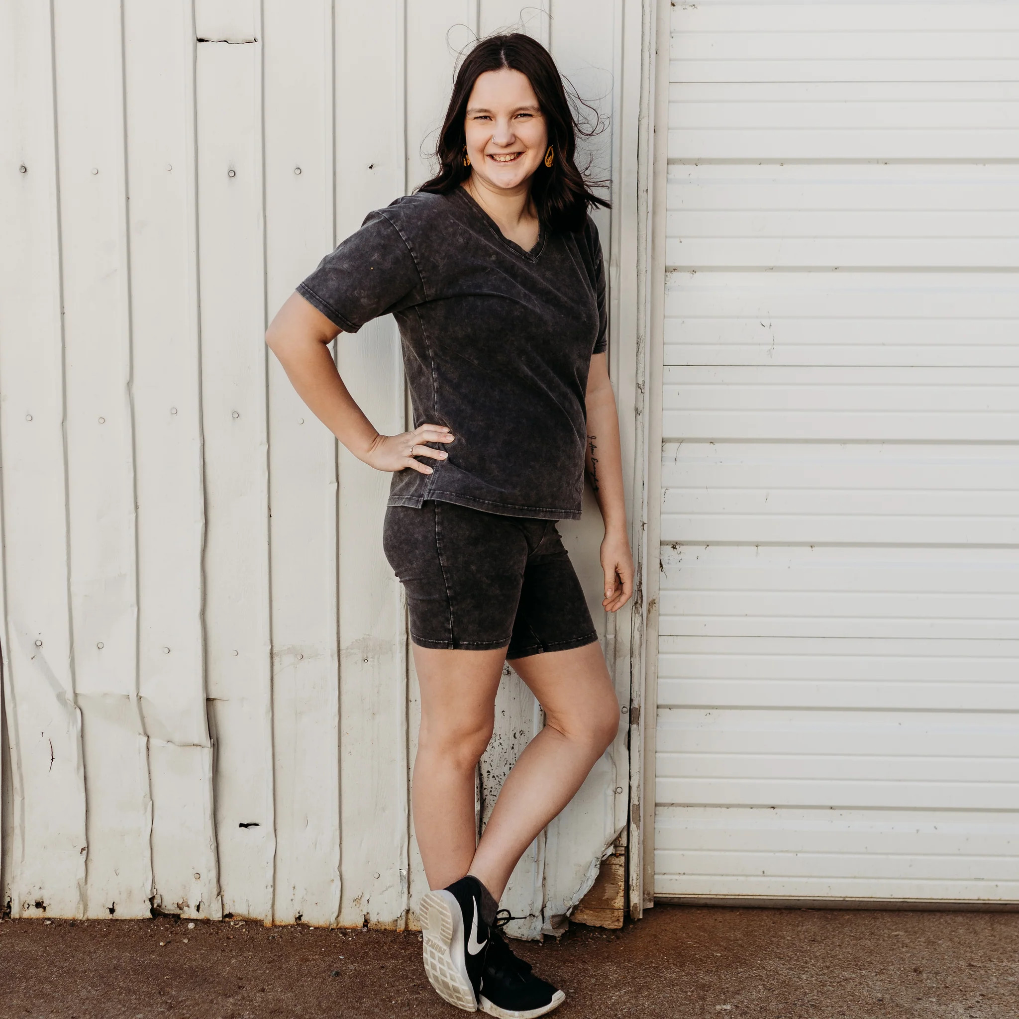 WOMANS BIKER SHORT SET- Midnight Snow Wash | millie + roo