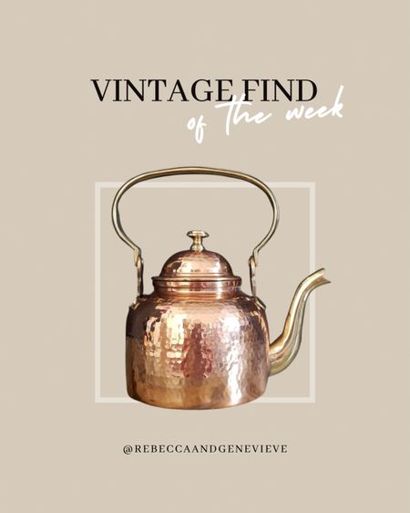 🔎VINTAGE FIND OF THE WEEK🔍
Hand hammered copper kettle with brass handle and spout. This kettle is perfect for making and serving tea and coffee and the interior is lined with food-safe tin. Holds 1.3 Ltr or about 44 fluid ounces. 

#LTKhome #LTKFind #LTKunder100