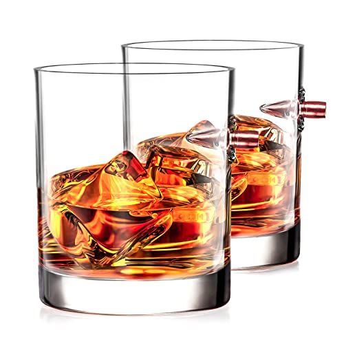 Whiskey Glasses, Bullet Whiskey Glasses Set of 2 .308 Bullet Glasses, Old Fashioned Whiskey Glass Se | Amazon (US)