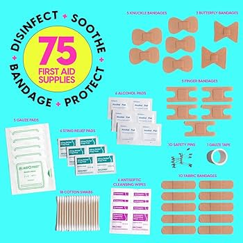 BLINGSTING First Aid Kit - 75 Essential First-aid Supplies, Bandages, Wipes, Gold Travel Case - M... | Amazon (US)