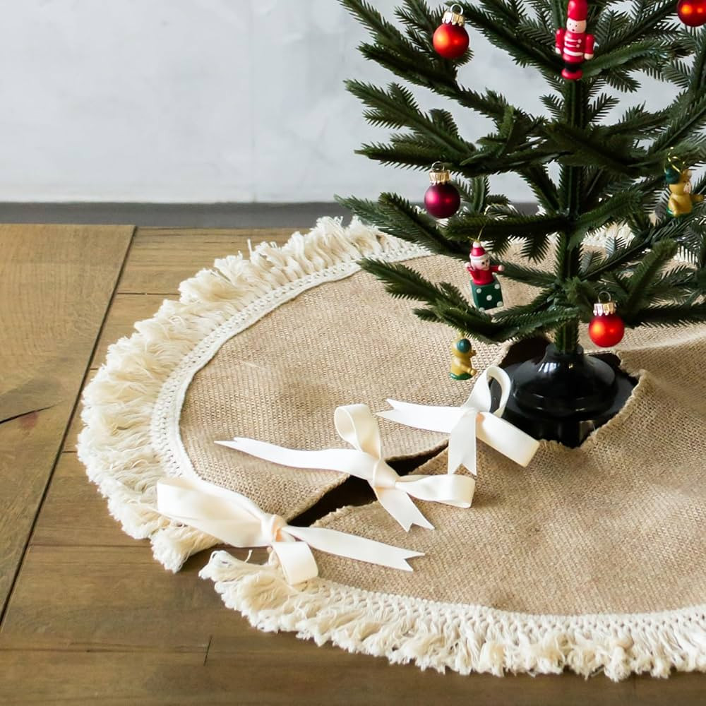 Small Christmas Tree Skirt 26 inch, Christmas Tree Collar, Burlap Tree Skirt, Christmas Tree Deco... | Amazon (US)