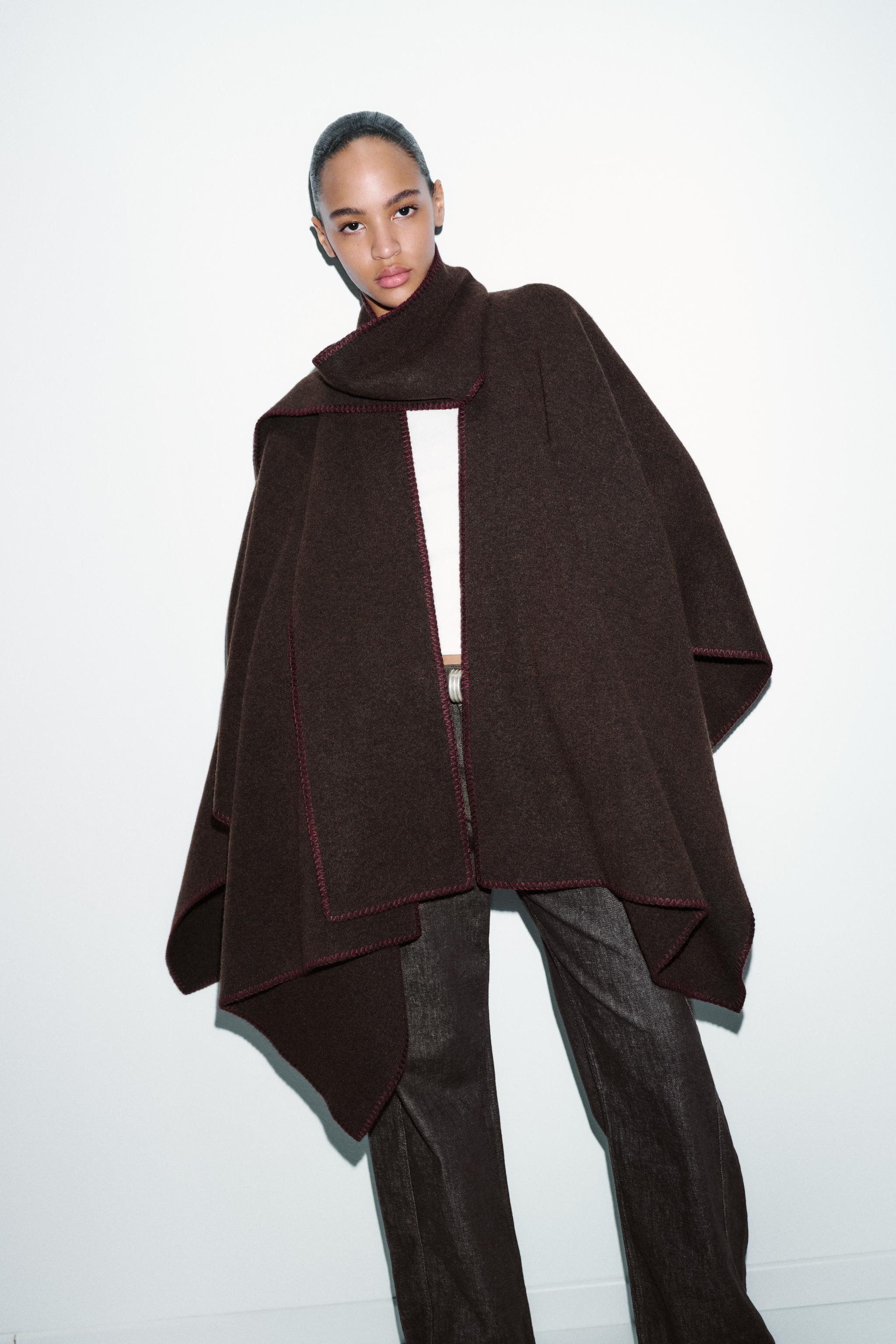 KNIT CAPE WITH CONTRASTING THREAD SCARF | Zara US