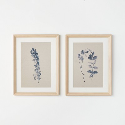 (Set of 2) 18" x 24" Naive Floral Sketch Framed Wall Arts Blue - Threshold™ designed with Studio McGee | Target