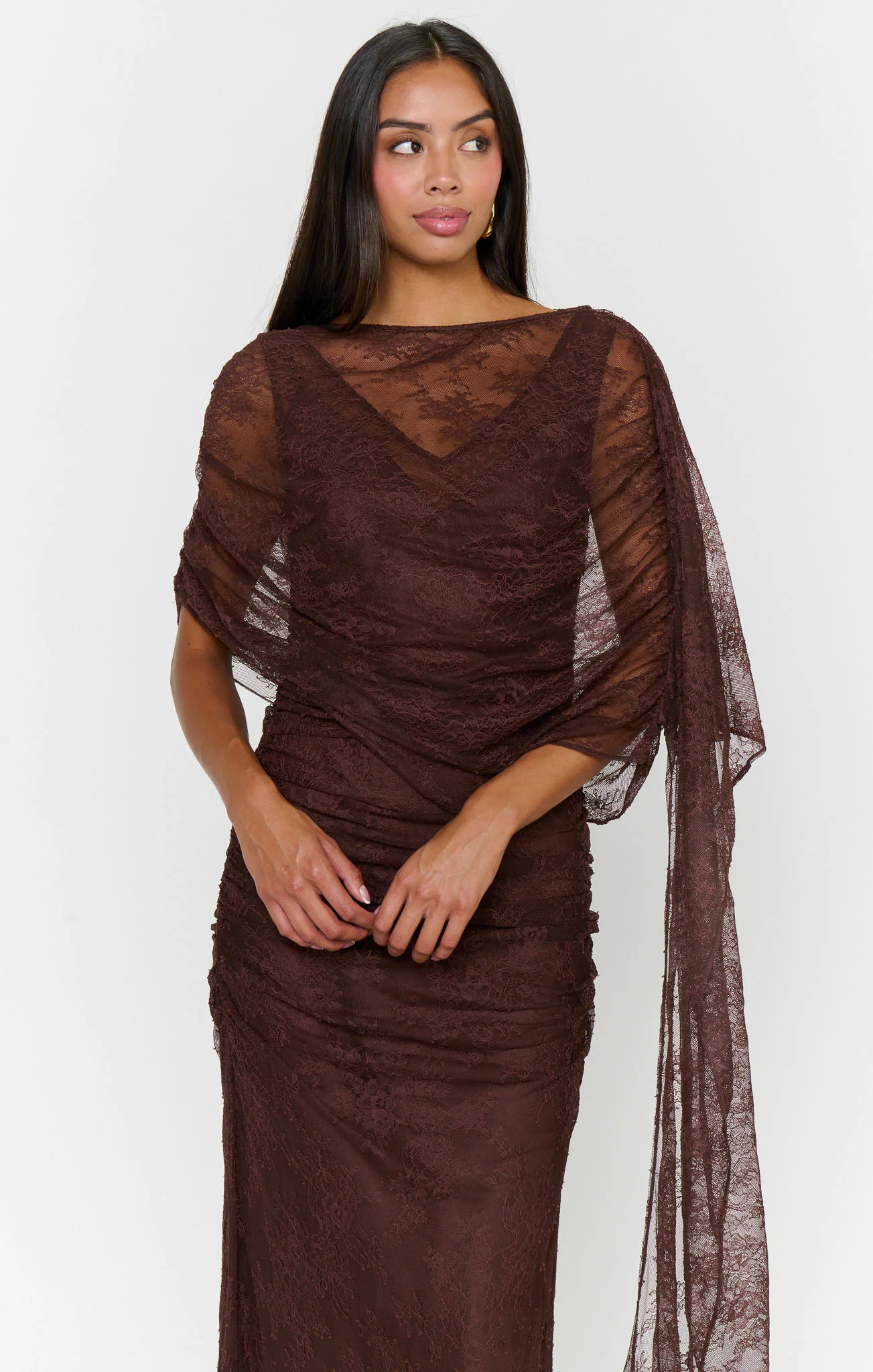 Angelina Maxi Dress ~ Chocolate Luxe Satin With Lace | Show Me Your Mumu