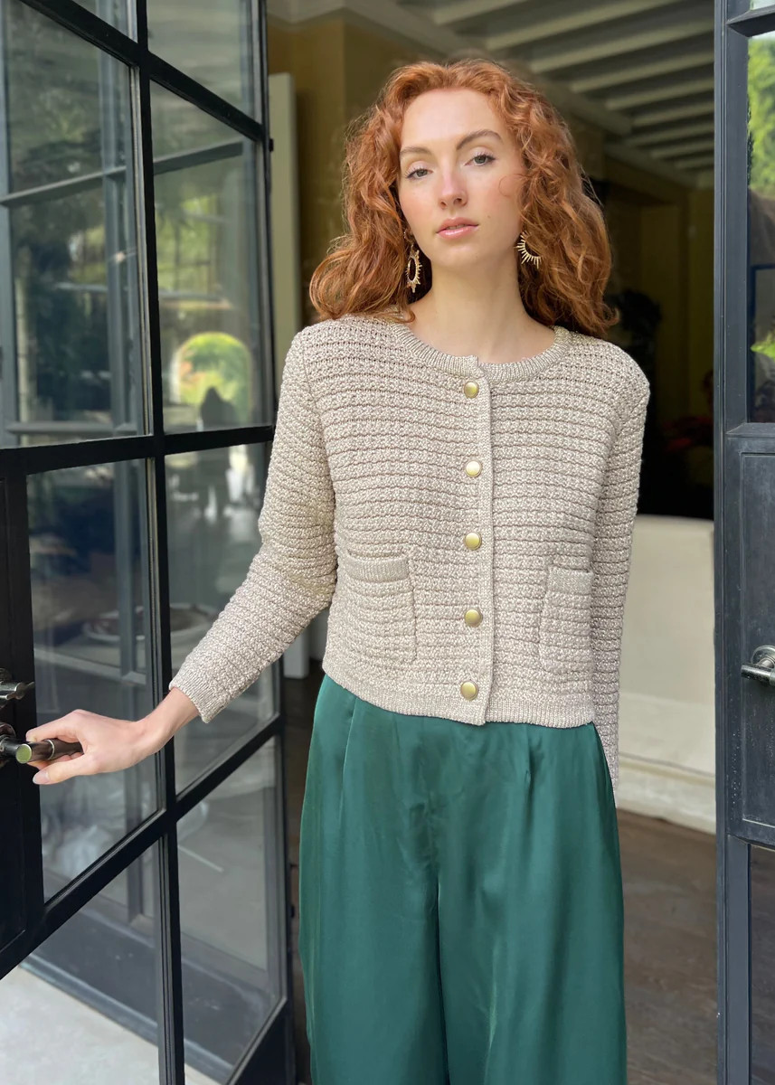 Meghan Thick Tweed Lurex Cardigan Sweater - Gold | Benaar La