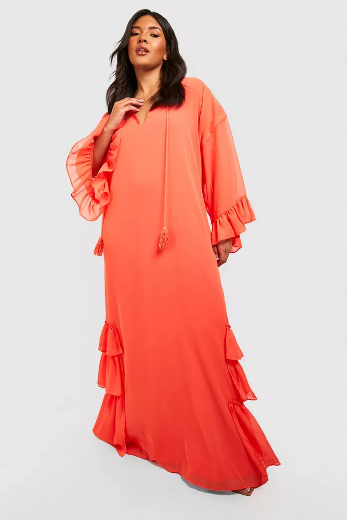 Plus Ruffle Detail Smock Maxi Dress | boohoo (US & Canada)