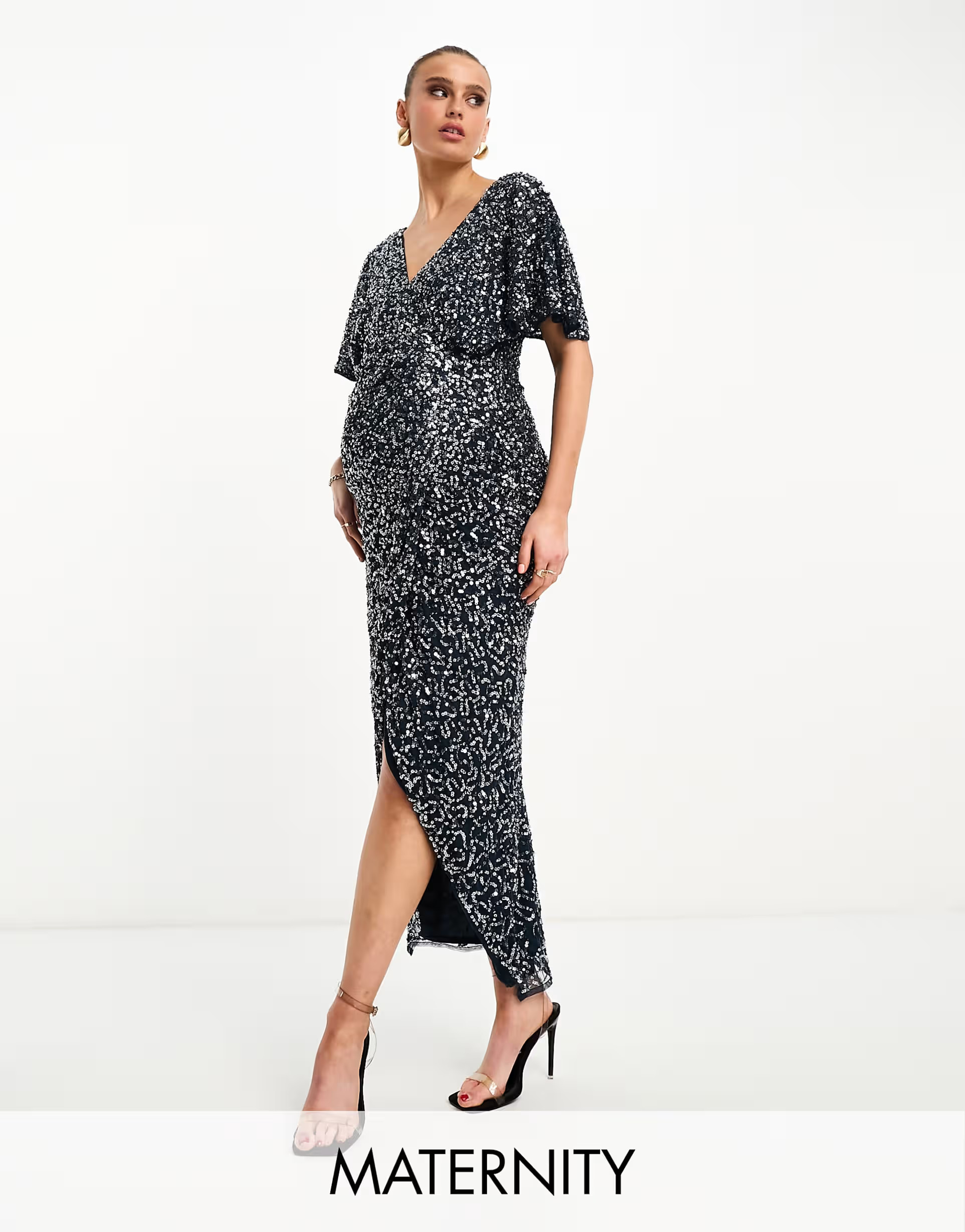 Beauut Maternity - Vestito lungo avvolgente da damigella blu navy decorato | ASOS (Global)