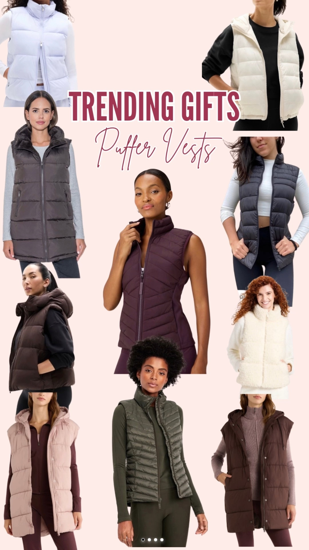 Found the cutest puffer vests in the best colors — black, cream, beige, maroon, brown, lavender, pink + olive green. So easy to style, so lightweight, and perfect for everyday winter outfits.
Shop all colors + my favorite fits below!

puffer vest for women, winter vest outfit ideas, colorful puffer vests, neutral puffer vest, pink puffer vest outfit, olive green vest women, gifts for her

#lastminutegifts
#LTKWinter #WinterFashionFinds #PufferVest #LTKStyle #EverydayWinterOutfits #NeutralsAndPastels #CozyLayering #LTKUnder50 #LTKUnder75 #WinterCapsule