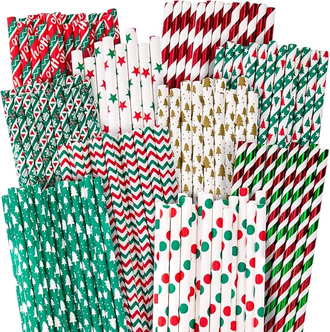 HANSGO Christmas Paper Straws, 180PCS Christmas Drinking Straws Striped Decorative Straws Bulk fo... | Amazon (US)