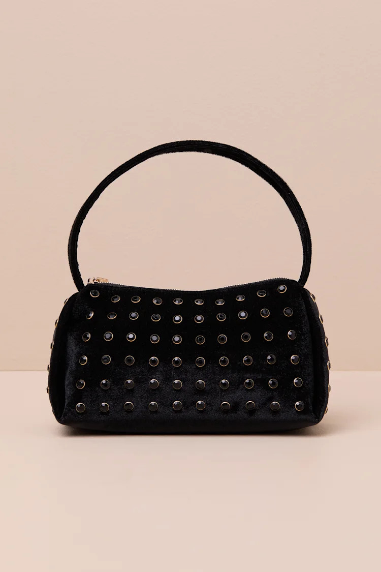 Adele Black Velvet Studded Shoulder Bag | Lulus
