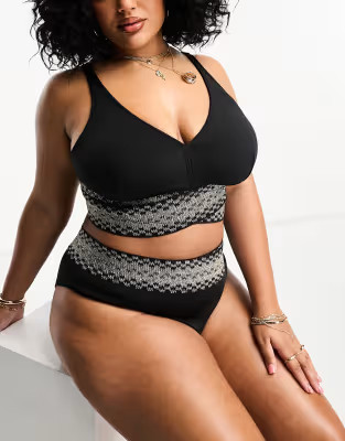 River Island Plus elastic wrap detail plunge bikini top in black | ASOS (Global)