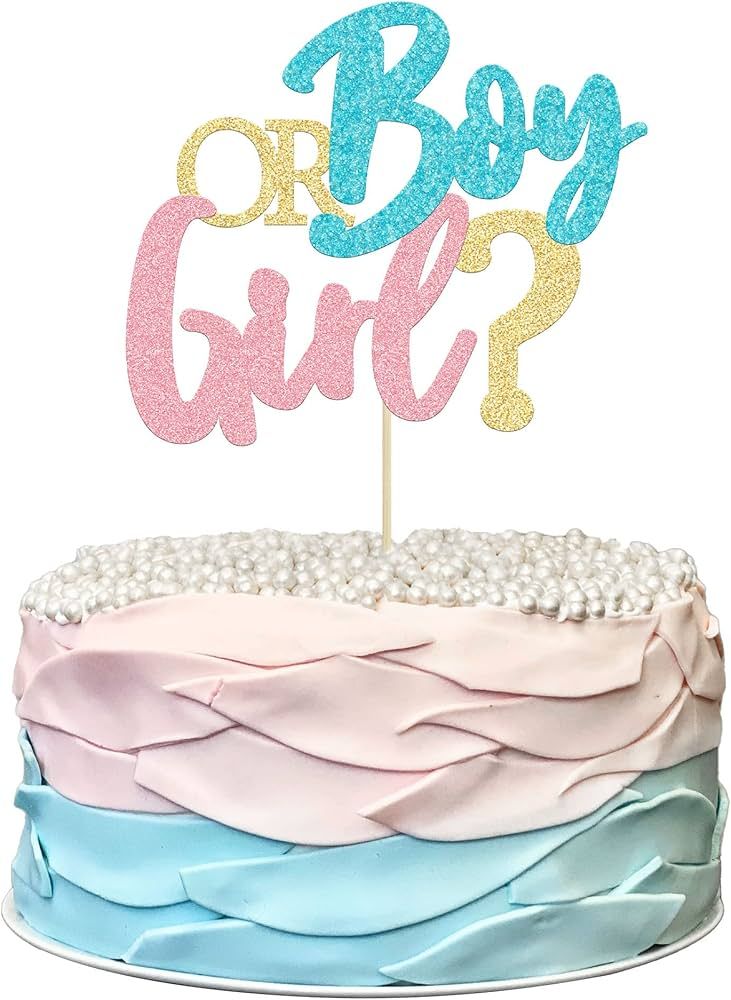 1Pc Boy or Girl Cake Topper Glitter Pink or Blue Cake Pick Gender Reveal Cake Decorations for Bab... | Amazon (US)