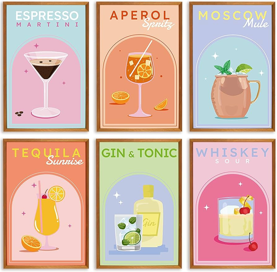 Throwback Traits Trendy Cocktail Wall Art Set of 6 – Modern Bar Decor for Home and Dorm – Per... | Amazon (US)