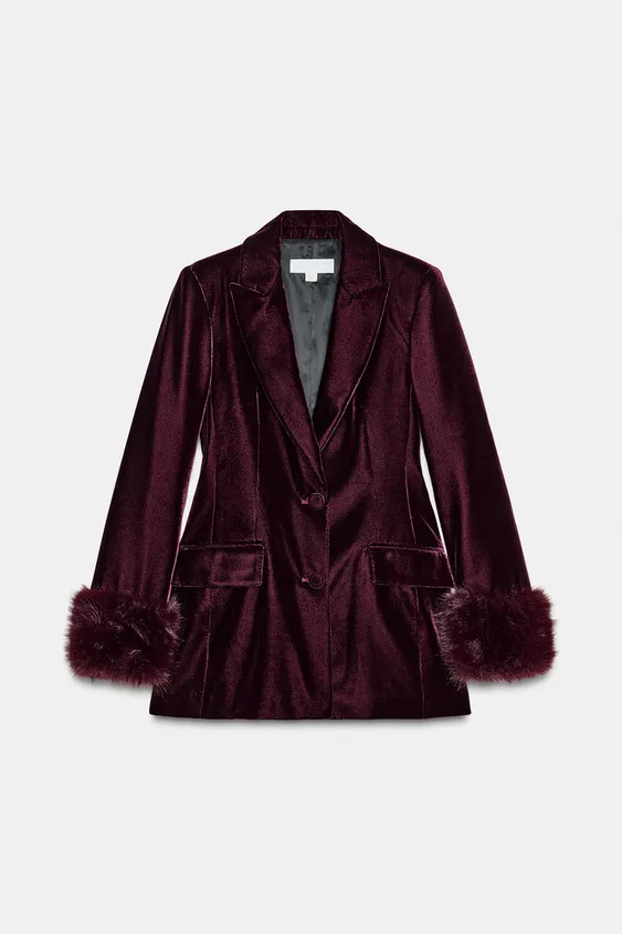VELVET BLAZER WITH FAUX FUR CUFFS | Zara US