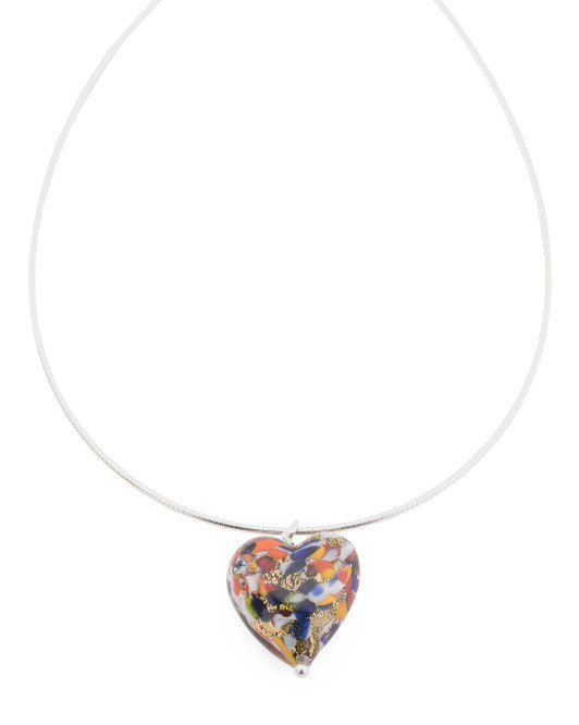 Made In Italy Silver Plated Bronze Murano Glass Heart Necklace | TJ Maxx