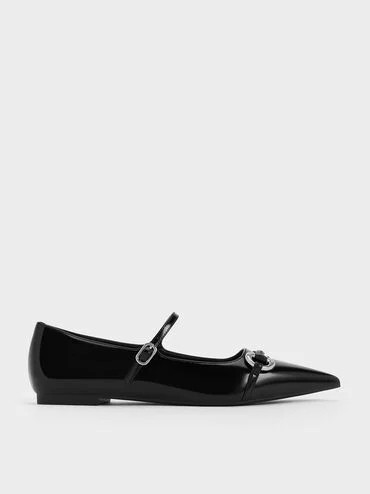 Metallic Accent Pointed-Toe Mary Janes
 - Black Box | Charles & Keith US