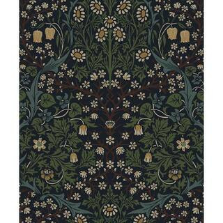 31.35 sq. ft. Midnight Blue and Evergreen Victorian Garden Vinyl Peel and Stick Wallpaper Roll | The Home Depot