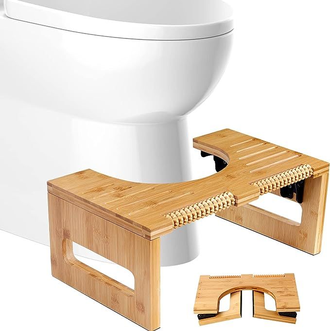Bamboo 7-Inch Height Toilet Stool, Foldable and No-Slip Toilet Potty Stool with Foot Massager for... | Amazon (US)
