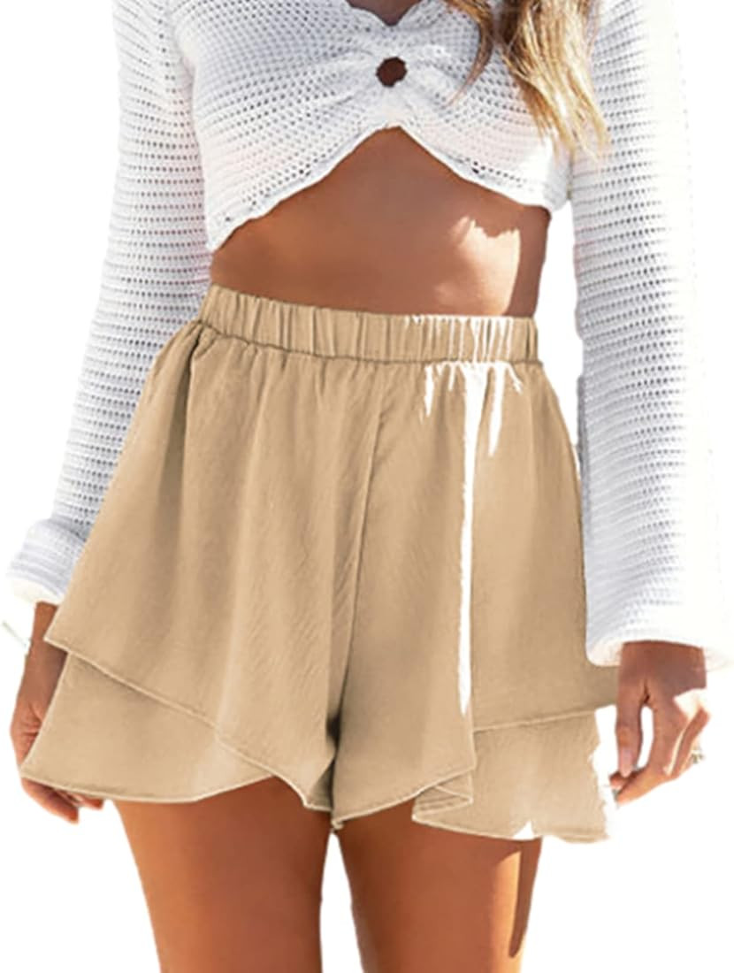 Shorts for Women Tennis Mini Wrap Shorts Beach Flowy High Waisted 2023 Summer Skirt Shorts S-XL | Amazon (US)