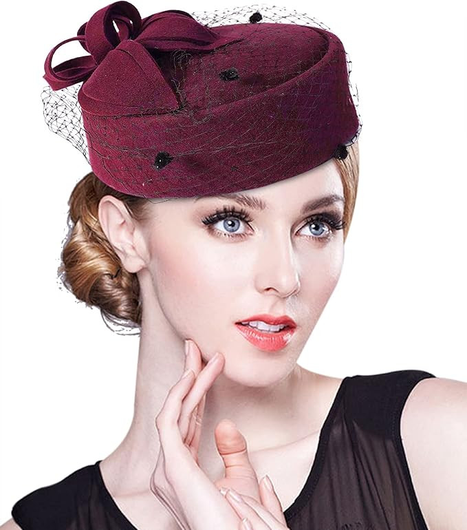 Z&X British Vintage Wool Felt Pillbox Hat Ladies Church Derby Winter Fascinator Hat Veil Flower F... | Amazon (US)