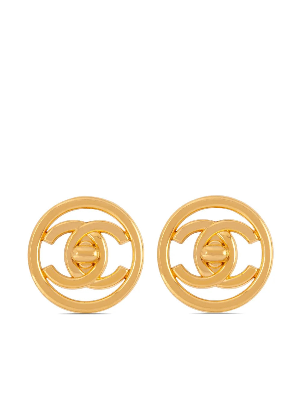 CHANEL Pre-Owned 1997 Interlocking CC earrings - Gold | Farfetch Global