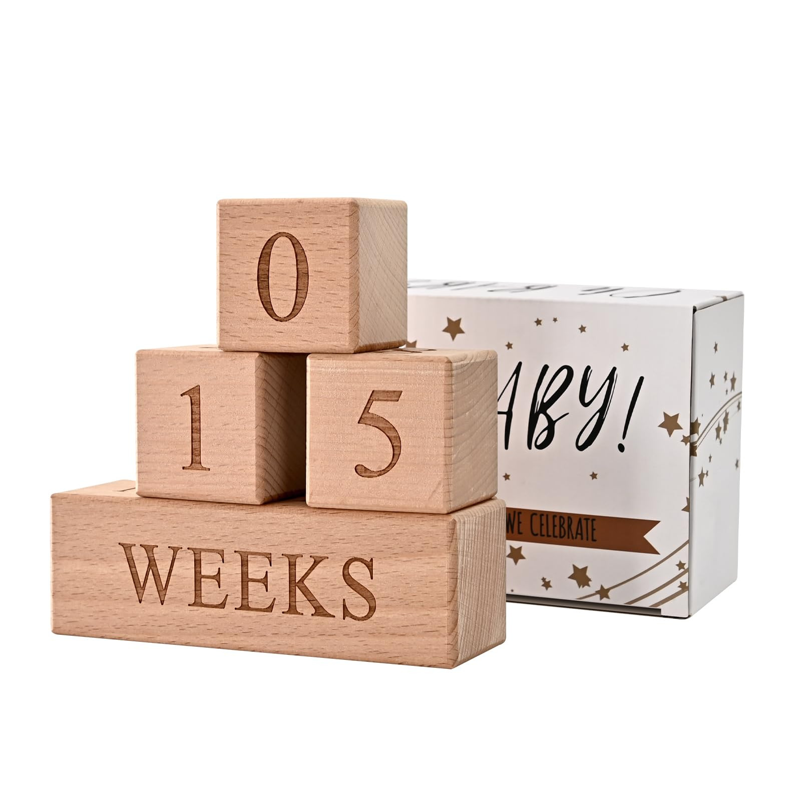 Baby Monthly Milestone Blocks - Handcrafted Wooden Number Blocks for Milestones - Days, Weeks, Mo... | Amazon (US)