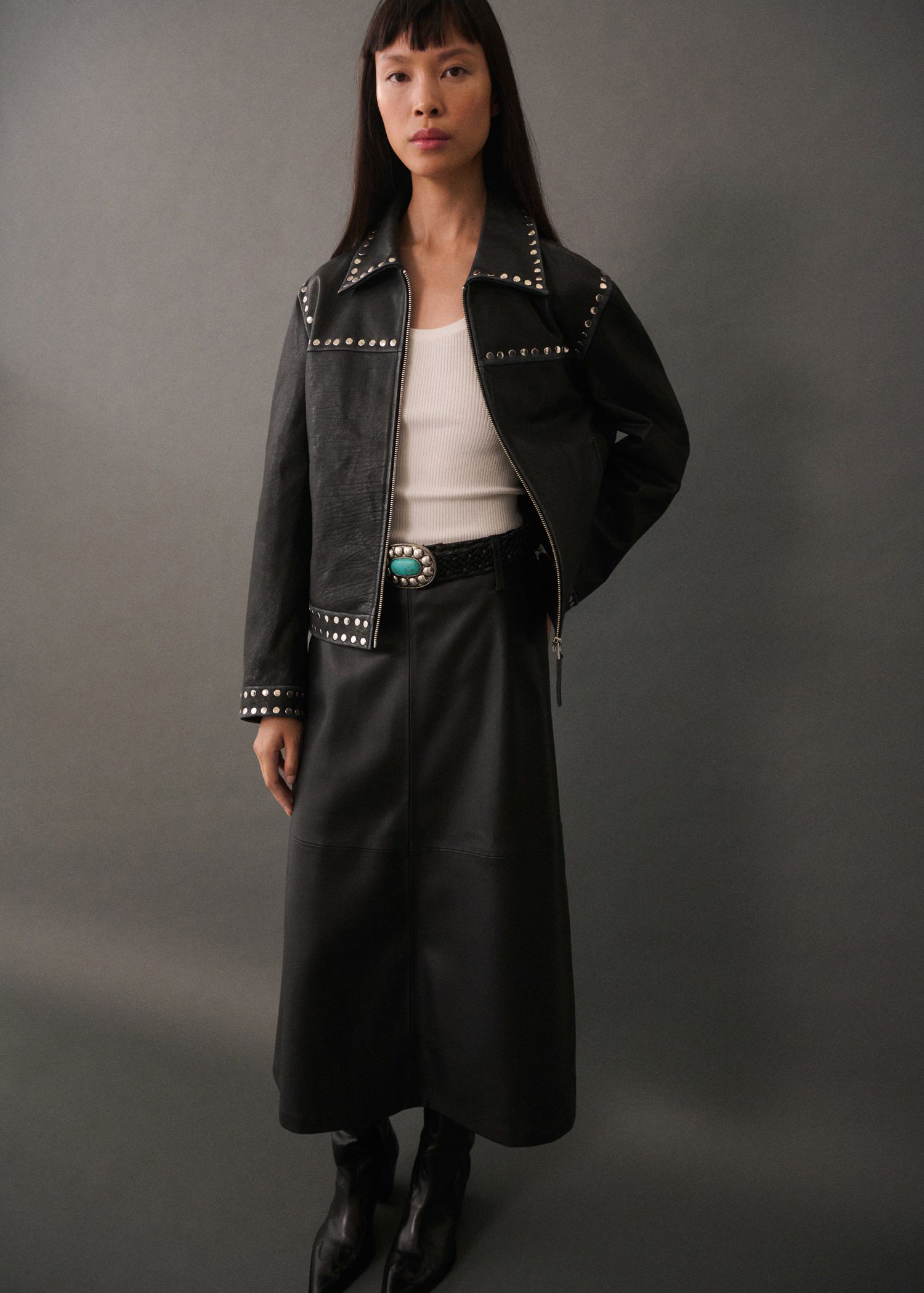 Studded leather jacket - Woman | MANGO USA | MANGO (US)