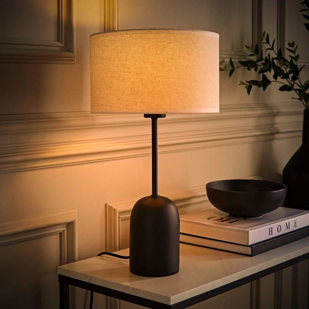 Derec Dome Table Lamp with Natural Trim Linen Shade | Wayfair UK