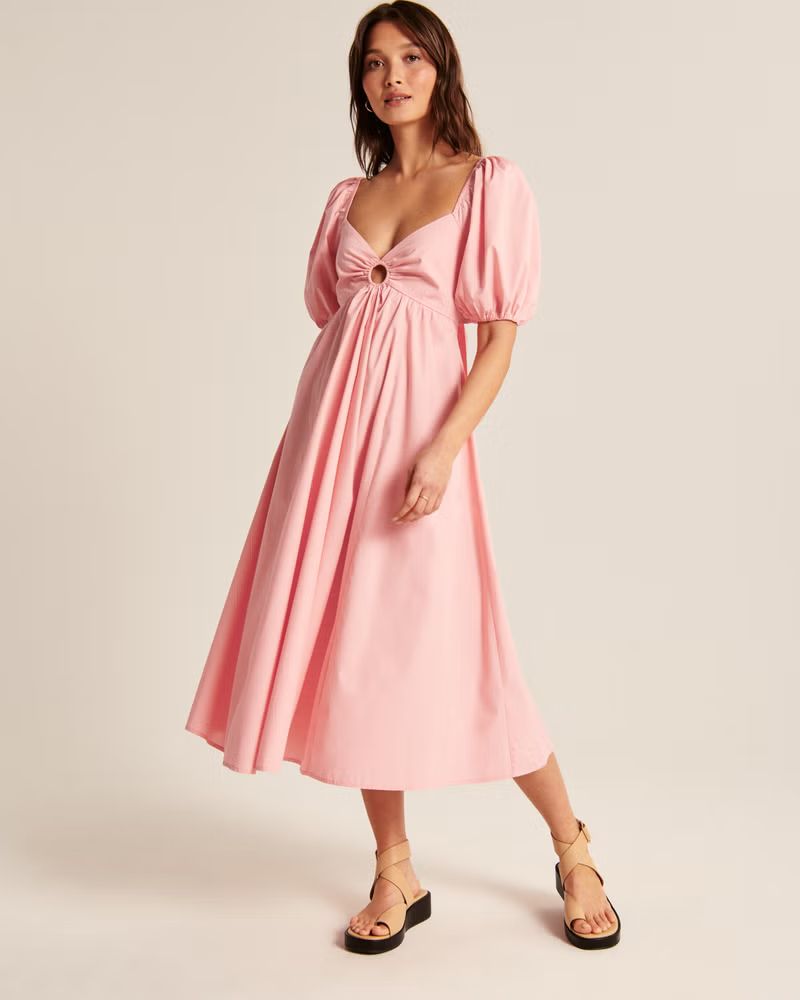Women's O-Ring Puff Sleeve Midi Dress | Women's The A&F Getaway Shop | Abercrombie.com | Abercrombie & Fitch (US)