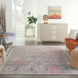 Nourison Passion Floral Geometric Area Rug (8' x 10' - Grey/Multi) | Bed Bath & Beyond