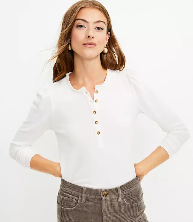 Ruffle Henley Top | LOFT
