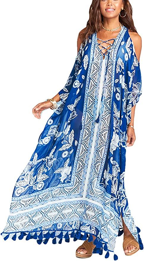 Eddoyee Chiffon Loose Kaftan Dresses for Women Beach Caftan Swimsuit Cover Up | Amazon (US)