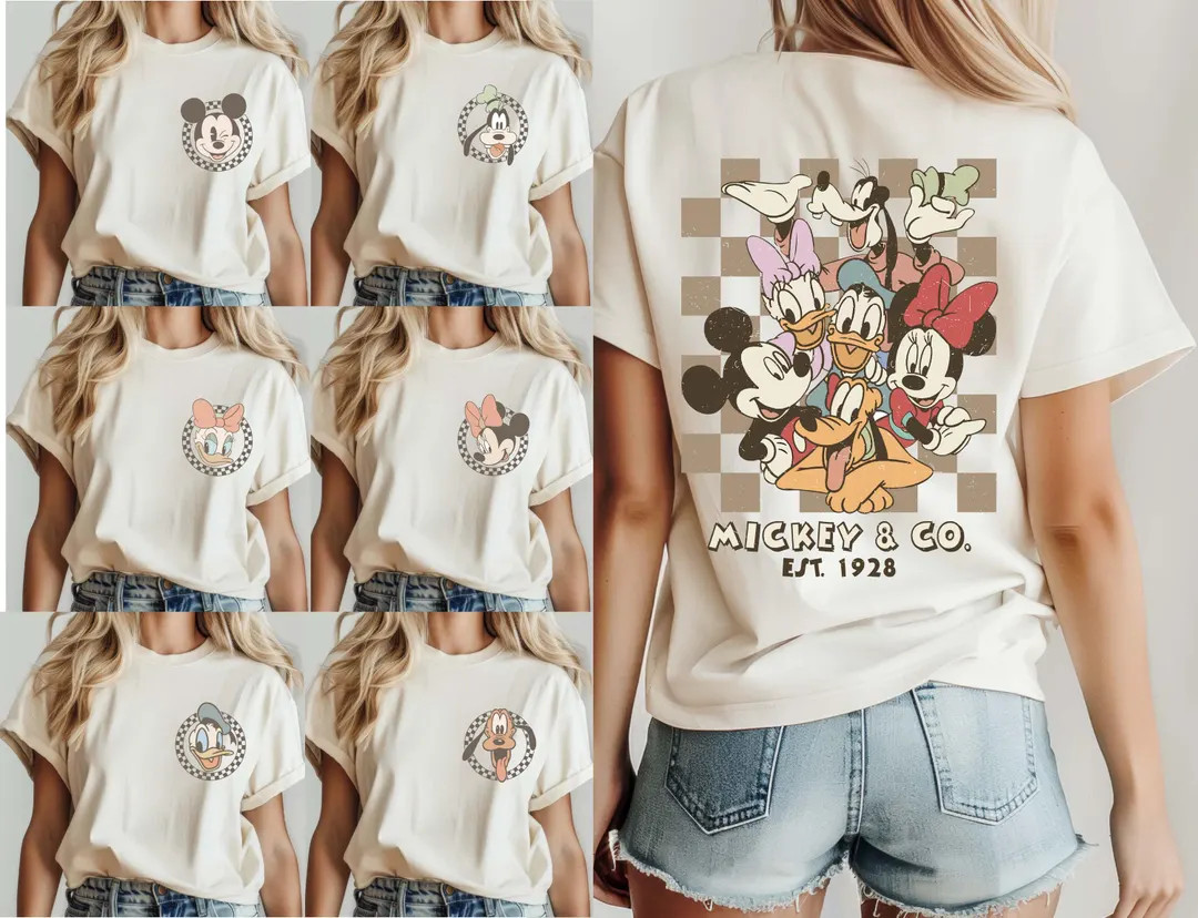 Retro Mickey Minnie Shirts, Retro Mickey and Friends Shirt, Retro Disney Trip Shirt, Checkered Mi... | Etsy (US)