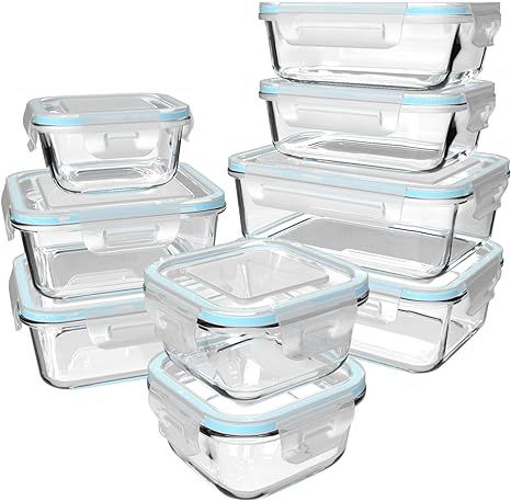 18 Piece Glass Food Storage Containers with Lids, Glass Meal Prep Containers, Glass Containers fo... | Amazon (US)