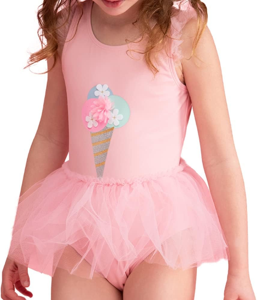 Julysand Toddler Girls One Piece Swimsuit Pink 3D Ice Cream Ruffled Bathing Suit Mesh Skirt Swimw... | Amazon (US)