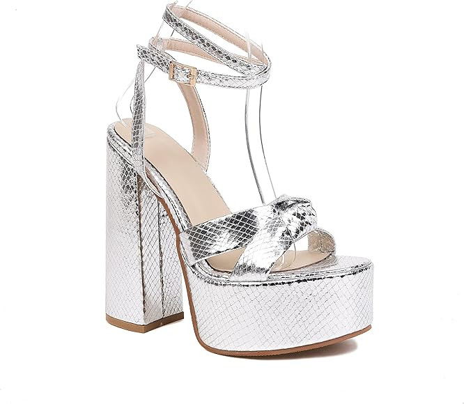 Feinlina Women's Glitter Platform High Sandals Crisscross Strappy Chunky Heels Peep Toe Pump Part... | Amazon (US)