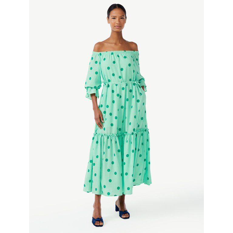 Scoop Women's Voluminous Off Shoulder Maxi Dress | Walmart (US)