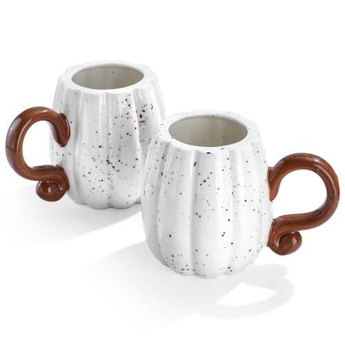 RimCereal 2 Pcs Fall Pumpkin Cup Ceramic Coffee Mugs 16 oz Thanksgiving Funny Tea Mug Autumn Halloween Birthday Gifts Decoration Food Theme for Family or Friend (White) | Amazon (US)