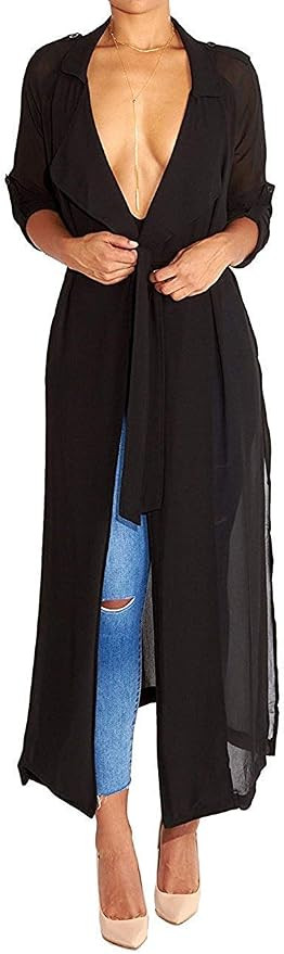 Begonia.K Women's Long Sleeve Chiffon Lightweight Maxi Sheer Duster Cardigan | Amazon (US)