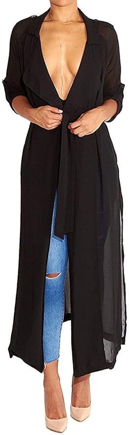 Begonia.K Women's Long Sleeve Chiffon Lightweight Maxi Sheer Duster Cardigan | Amazon (US)