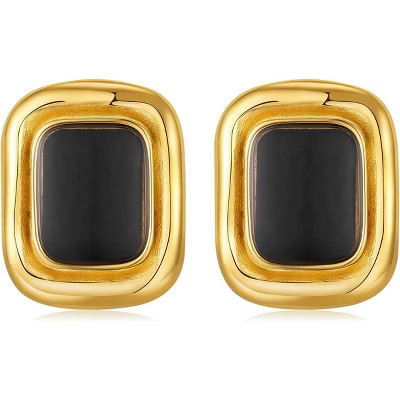 Chunky Gold Statement Earrings, Vintage Square Black & Gold Non-Tarnish Studs 1 One Size | Target