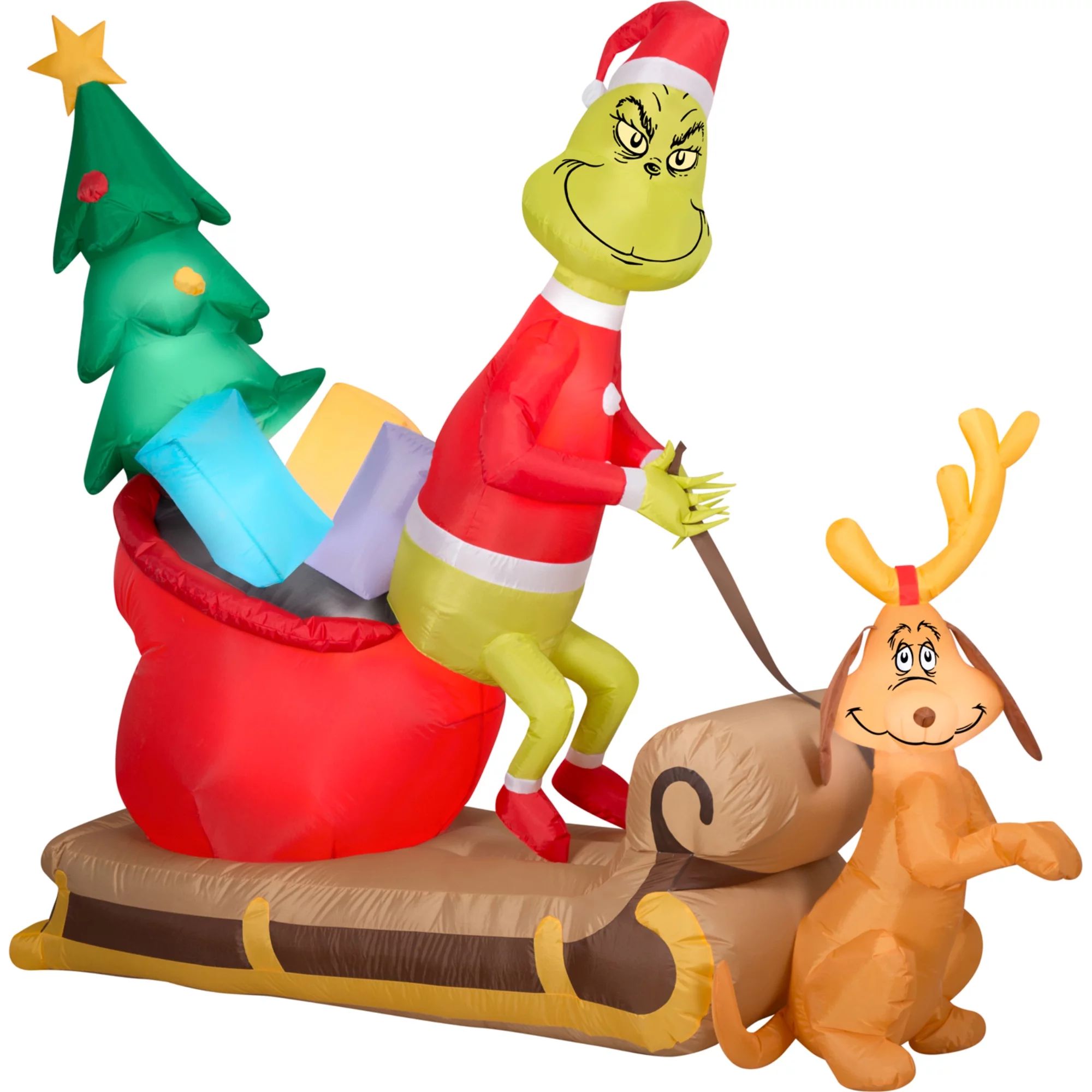6.5 ft. L Christmas Airblown Inflatables Dr. Seuss Grinch And Max With Sleigh Scene | Walmart (US)