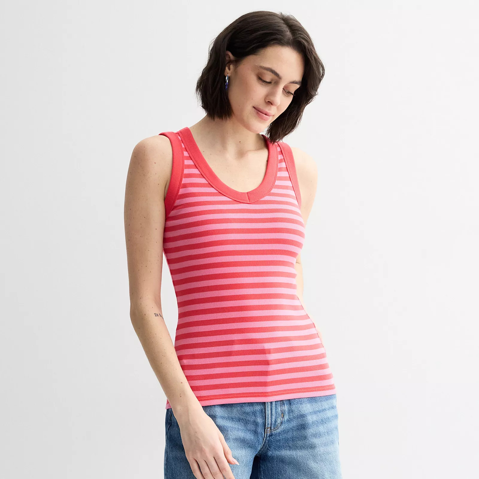 Women's Sonoma Goods For Life® Rib V-Neck Tank Top, Size: XS, Pink Red Stripe | Kohl's
