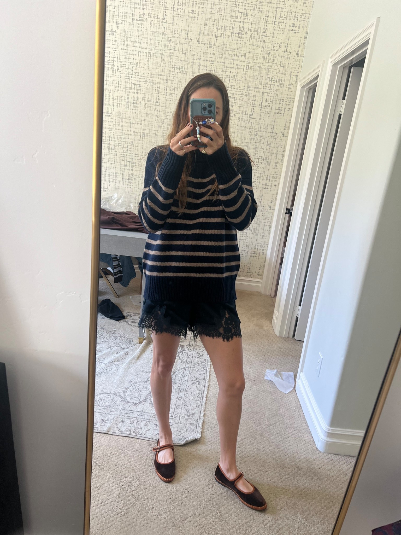 Lace shorts, mom style, quiet luxury, velvet Mary Janes, fall shoes, mom flats, Marin sweater, navy fall sweater, fern shorts, Amazon lace shorts #LTKParties 

#LTKGiftGuide #LTKHoliday #LTKOver40