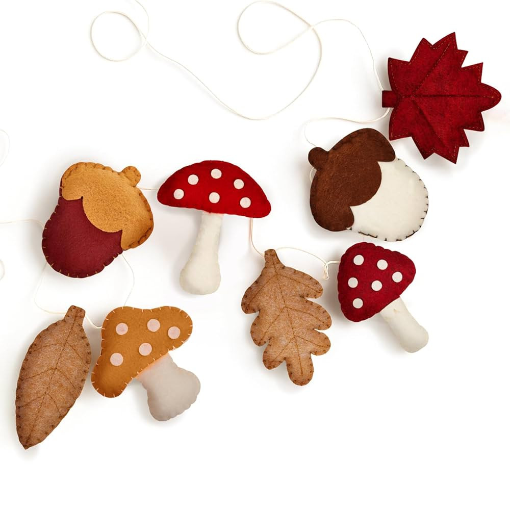 Felt Fall Garland Fall Decorations for Home 4.9 ft Felt Mushroom Garland Autumn Leaves Acorn Hand... | Amazon (US)