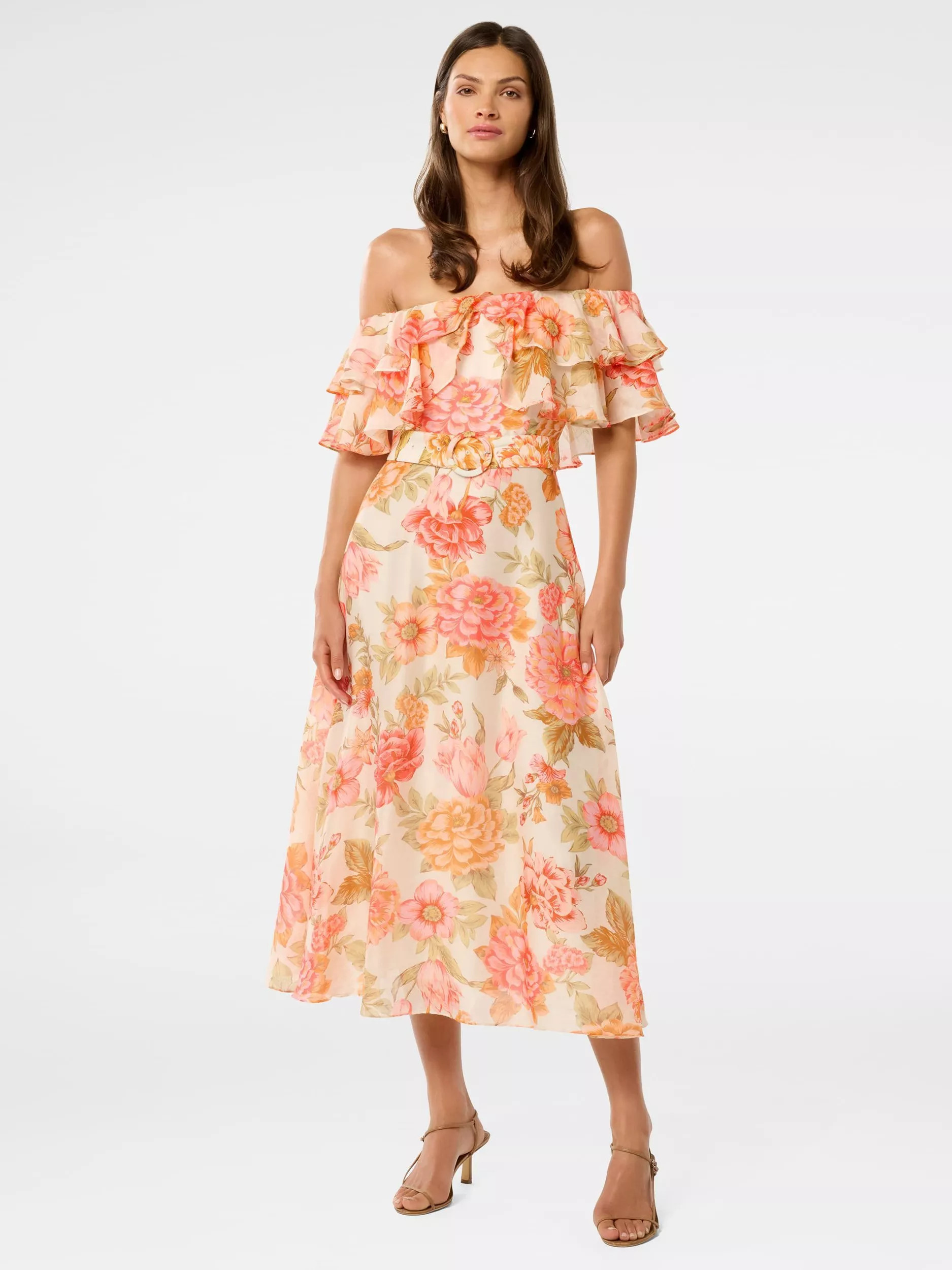 Forever NewJemima Floral Ruffle Midi Dress, Multi | John Lewis (UK)