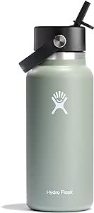 Hydro Flask Stainless Steel Wide Mouth Water Bottle with Flex Straw Lid and Double-Wall Vacuum In... | Amazon (US)