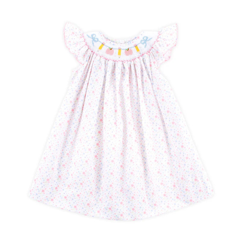 Pink Apple & Pencil Floral Smocked Dress | Classic Whimsy
