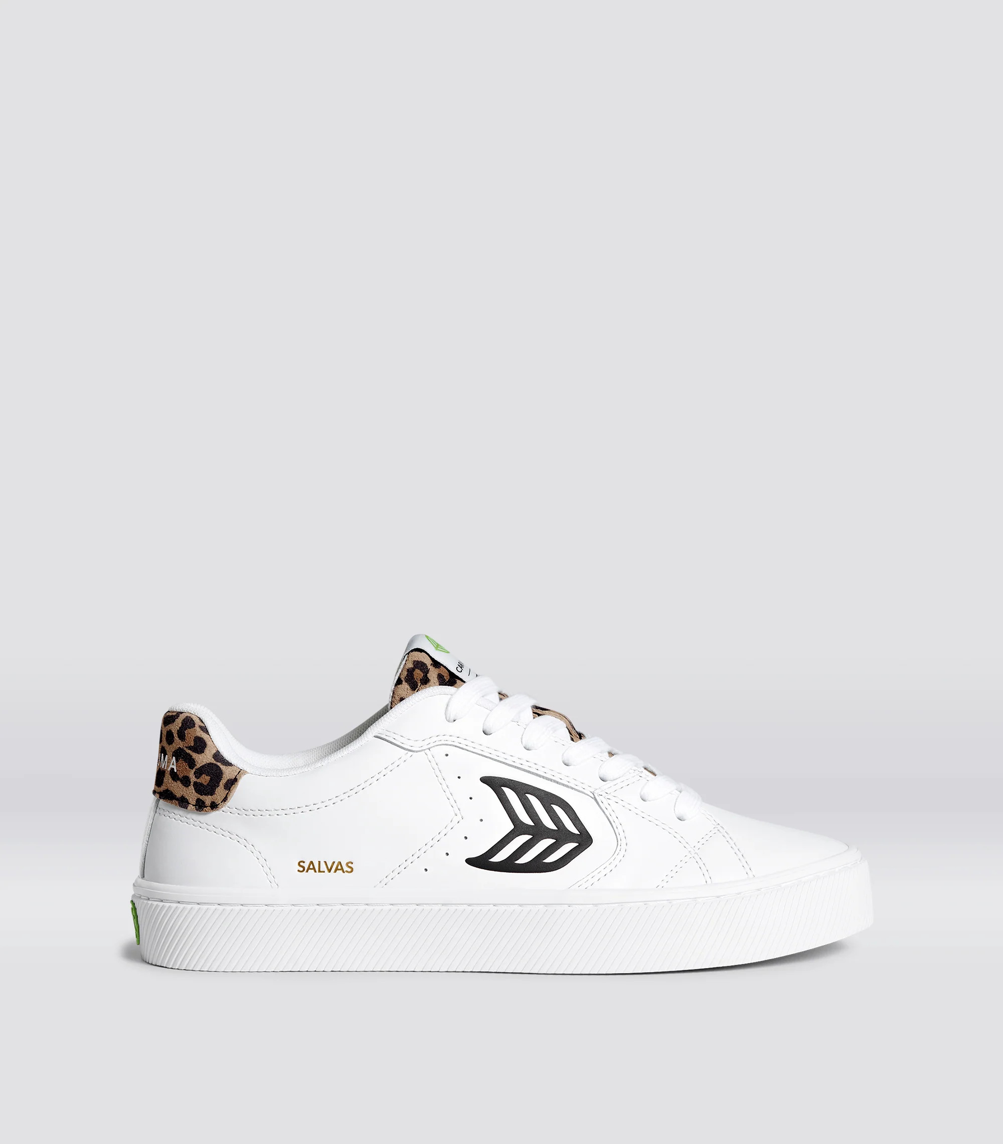 Women's White And Leopard Leather Sneakers | SALVAS | Cariuma